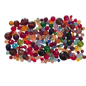 Vintage Czech Glass Bead Half Pound Mixed Faceted Beads in Jewel Tones, Assorted